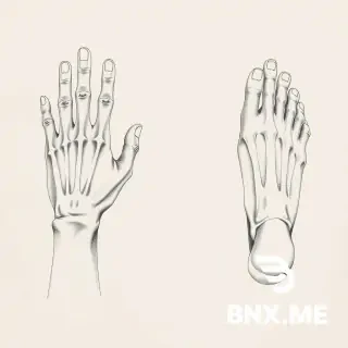 Estudio anatómico detallado de manos y pies humanos. Manos con cinco dedos claramente separados, uñas visibles, articulaciones marcadas, posición natural (no rígida). Pies con cinco dedos, arco y talón definidos. Dibujo realista a lápiz sobre fondo blanco, con sombras suaves y proporciones exactas. Inspiración en dibujo académico de libro de anatomía. Sin deformidades ni dedos extra. Enfoque nítido.
