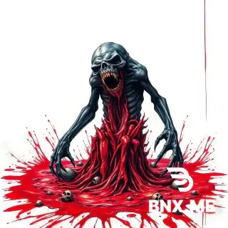 "gore-drenched cadaverous monster rising from pools of viscera, visceral dissection artwork, anatomical horror, splattered blood, corpse paint aesthetic, high contrast black and red, brutal typography space"*