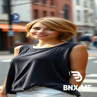 beautiful woman with short hair, c cup breasts size, wearing a oversized tank shirts, wearing converse,  street setting