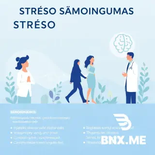 Prompt:  Create an informative, calm healthcare poster about stress awareness designed for a doctor's office waiting room. The style should be modern, clean, and professional with soft blue and green color tones.  The scene should include a diverse group of adults in a soothing, supportive environment:  one person practicing deep breathing exercises, another walking calmly in nature, and a healthcare professional speaking gently with a patient.  Include subtle, symbolic medical and mental health elements such as:  a heart rate line transforming into a smooth, calm wave, a brain icon intertwined with leaves representing relaxation and mental wellbeing.  The overall mood should be reassuring, empathetic, and educational.  Add clear, well-structured Lithuanian text in a modern sans-serif font with strong readability:  Title: “STRESO SĄMONINGUMAS” Subtitle: “Rūpinimasis psichikos sveikata – svarbi sveikatos dalis”  Bullet points:  “Ilgalaikis stresas veikia kūną ir emocijas” “Dažni požymiai: nuovargis, nerimas, miego sutrikimai” “Padeda: judėjimas, poilsis, kvėpavimas, pokalbiai” “Kada kreiptis: jei simptomai tęsiasi ilgai”  Design requirements:  Suitable for printing in a medical clinic Minimal clutter, high clarity, balanced layout Soft lighting, realistic but slightly stylized illustration No logos, no brand names, no watermark Professional healthcare infographic style