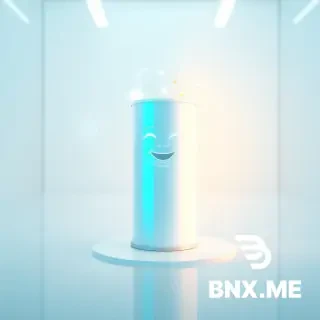 A futuristic and minimalist advertisement for high-tech baby milk powder. The product, a sleek, white cylindrical can with a holographic label, is placed in the center of a clean, white, high-tech laboratory environment. A digital hologram of a baby's face is floating above the can, showing a happy and satisfied expression. The hologram is made of glowing blue and gold data points, symbolizing intelligence and advanced nutrition. Surrounding the product are floating, transparent geometric shapes. The lighting is cool and crisp, with a focus on the product. The composition is symmetrical and modern, conveying a sense of innovation, science, and premium quality. Photorealistic, 3D render, octane render, 8k, sharp details.