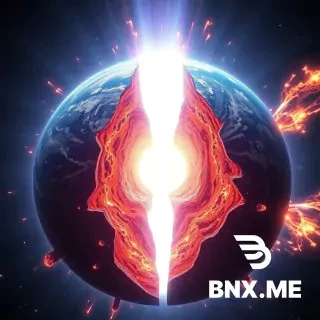 A cross-section dramatic view of planet Earth fracturing from the inside out. At the exact center of the Earth's molten core, an ultra-bright, subatomic point of energy is releasing a catastrophic explosion of blinding white and purple gamma-ray radiation. The immense outward radiation pressure is violently shattering the Earth's mantle and crust into massive, glowing, molten pieces of planetary shrapnel. Oceans are flash-boiling into space, continents are splitting apart, and bright plasma fire vents from the cracks. Sci-fi cinematic concept art, highly detailed, high-stakes planetary destruction.