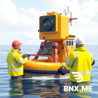 animação de levantamentos batimétrico, com barco, operadores e antena GNSS