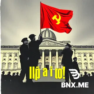 Victory Day greeting card in the style of the hip-hop group Wu-Tang Clan, 1990s. Soldiers of the Red Army in Soviet uniform raising a red flag on the dome of the Reichstag. Black and white image with yellow accents, grainy film texture, harsh contrast, noir atmosphere. Text in large yellow letters: "С ДНЁМ ПОБЕДЫ" (Victory Day) in the style of rap album covers.