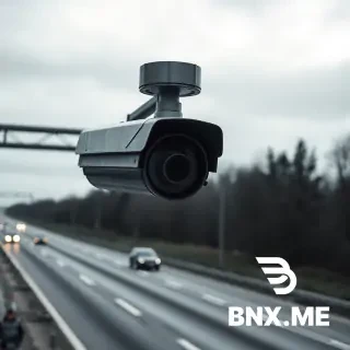 Реалистичная вертикальная фотография в формате 9:16, стилизованная под настоящий кадр с российской камеры фиксации скорости. Атмосфера - будто это реальный слитый снимок из базы дорожных камер или момент начала погони. Очень важно: изображение полностью чёрно- белое, high contrast monochrome, realistic traffic camera quality, слегка зернистое изображение, realistic surveillance camera look. Камера: расположена высоко на столбе над дорогой, angle from mounted traffic camera, съёмка сверху под углом, realistic CCTV perspective. Главный объект: Черная Toyota Camry 2015 года выпуска с полной тонировкой стекол 5%, номерной знак А343РА 105 Машина: едет ночью по мокрой городской трассе, движется прямо под камерой, slight motion blur, reflections на мокром асфальте, realistic speed feeling. Сзади Lada: едет служебная машина ДПС Skoda Octavia A7 2018 года выпуска ДПС. Очень важно: включены мигалки, машина ДПС едет следом, ощущение погони, but still realistic, не киношный экш