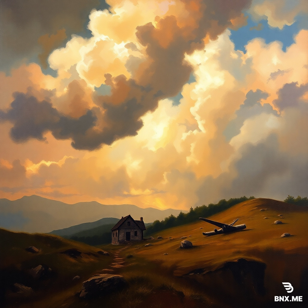 Romanticism painting, emotional intensity, dramatic skies, powerful nature scenes, expressive brush strokes, warm deep colors, inspired by Caspar David Friedrich