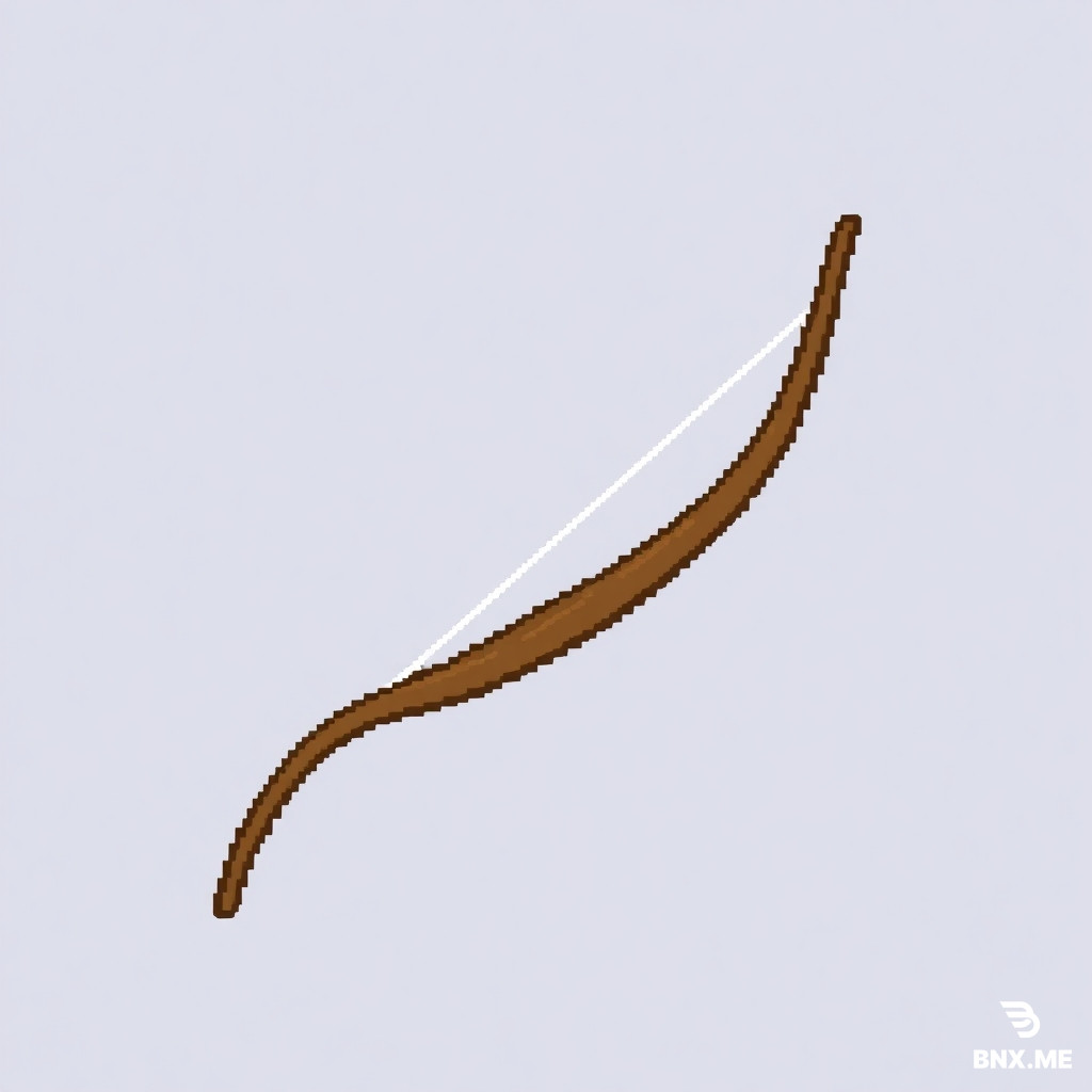 Hunting Bow: *"8-bit NES pixel art, 16x16 pixels, a simple curved brown wooden bow with a white bowstring. Side view. Palette: brown, white, black. Transparent. Simple crescent shape."*