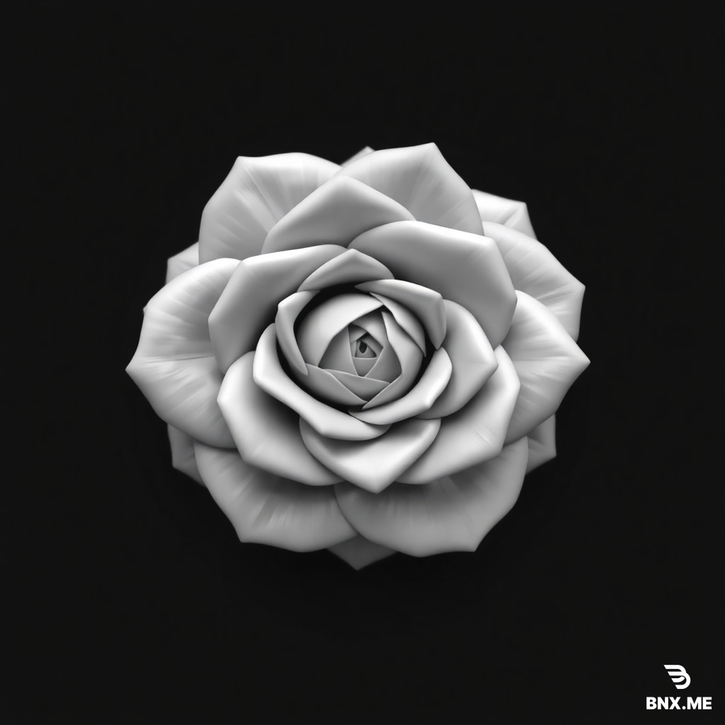 A clean 16-bit grayscale height map of a stylized rose, top-down view, smooth height transitions, high contrast, pure black background, white highest points, optimized for 3D displacement, CNC engraving, and 3D printing, no shadows, no lighting, no textures, only height information