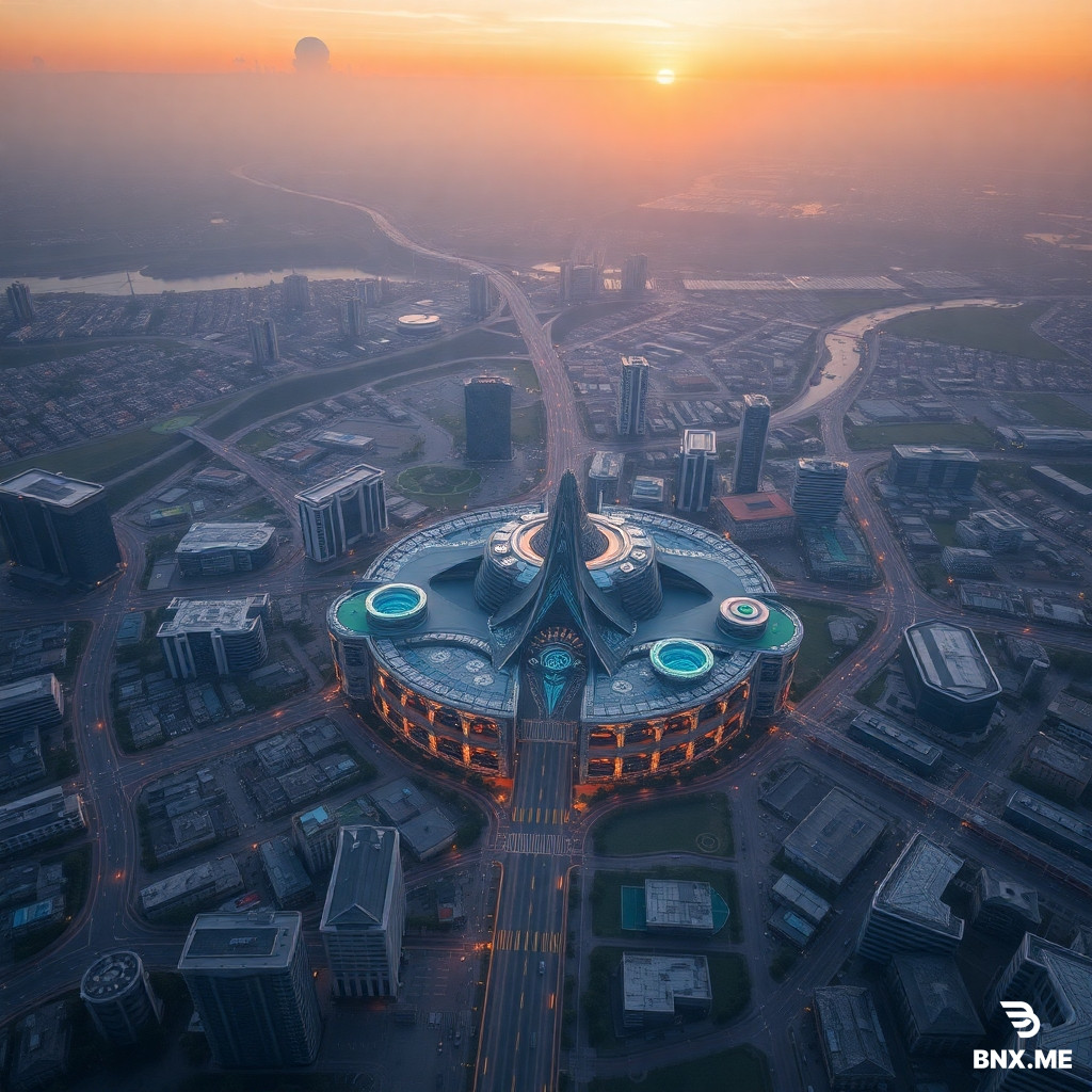 creat a bird eye view of a  futuristic version of the city of douala city of douala