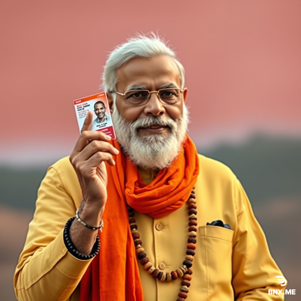 make a image modi ji holding adhar card and give some roll also to this image