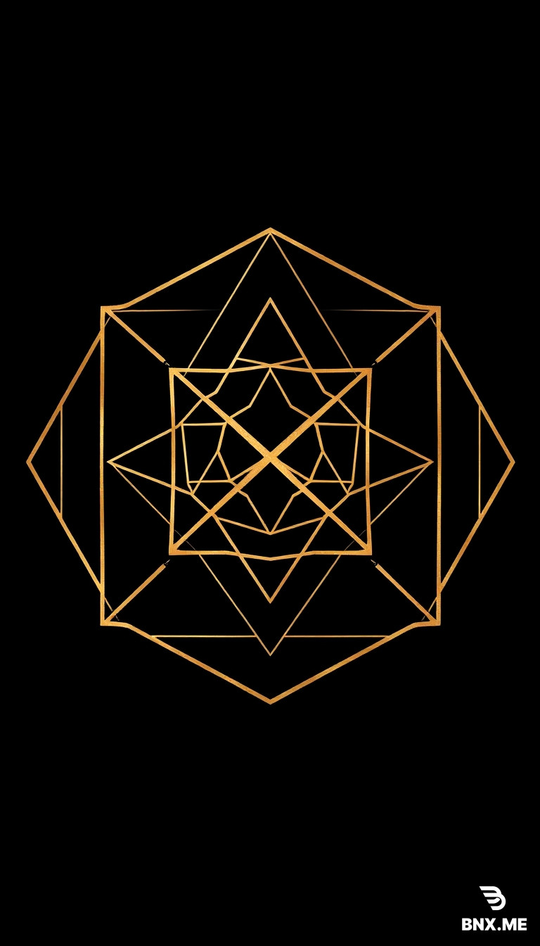 Premium geometric luxury wall art, elegant minimalist composition, intricate sacred geometry patterns with interlocking golden lines and shapes on deep matte black background, subtle metallic gold foil effect, Art Deco and modern fusion, high contrast, sophisticated luxury aesthetic, perfect composition for 18x24 inch vertical poster, clean negative space, museum quality fine art print, dramatic lighting with soft gold highlights --ar 3:4 --stylize 250 --v 6
