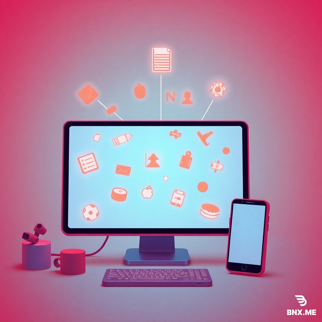 internet of things accesed with phone and computer with reddish-blue background somthing to show the people like the can access any thing in internet wen the have phone or computer and the computer screen and phone screen should be animated