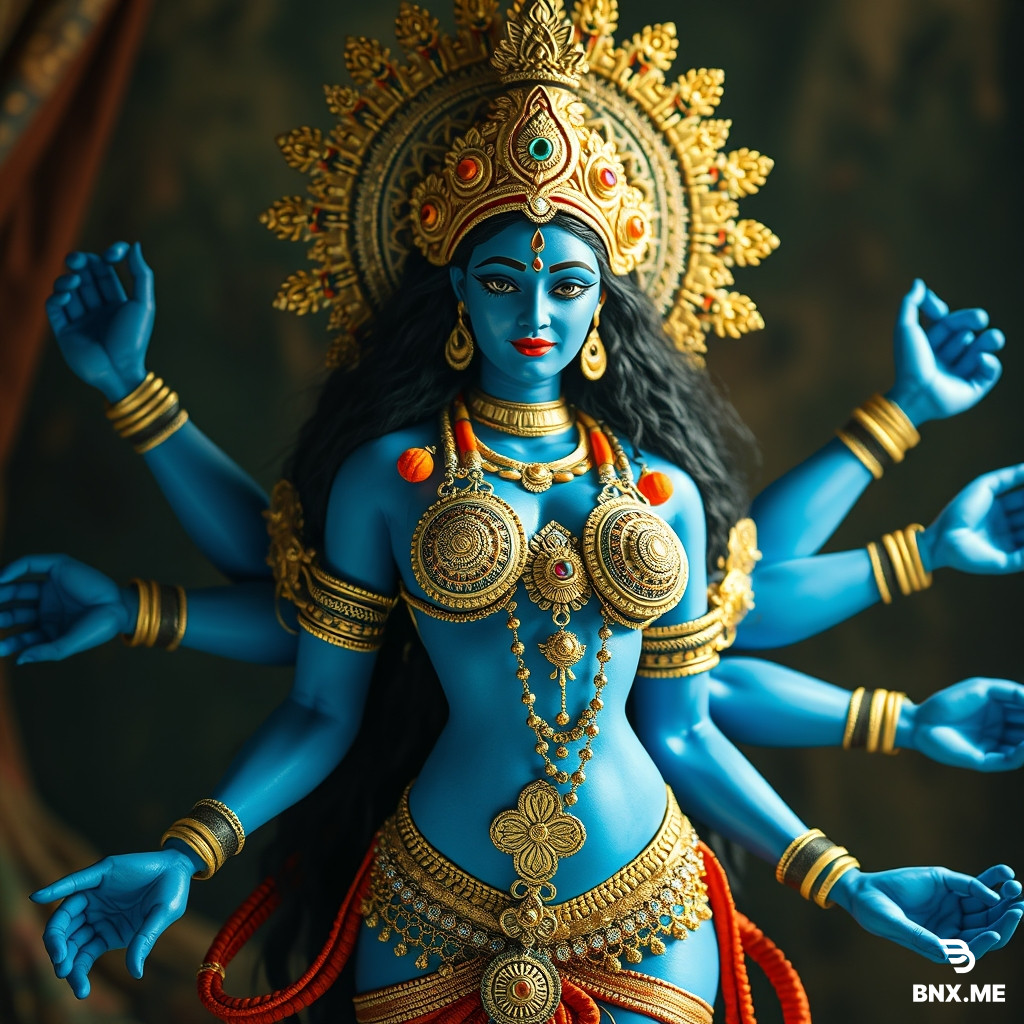 Bikini hindu goddess durga blue skin six arms without any jwellery