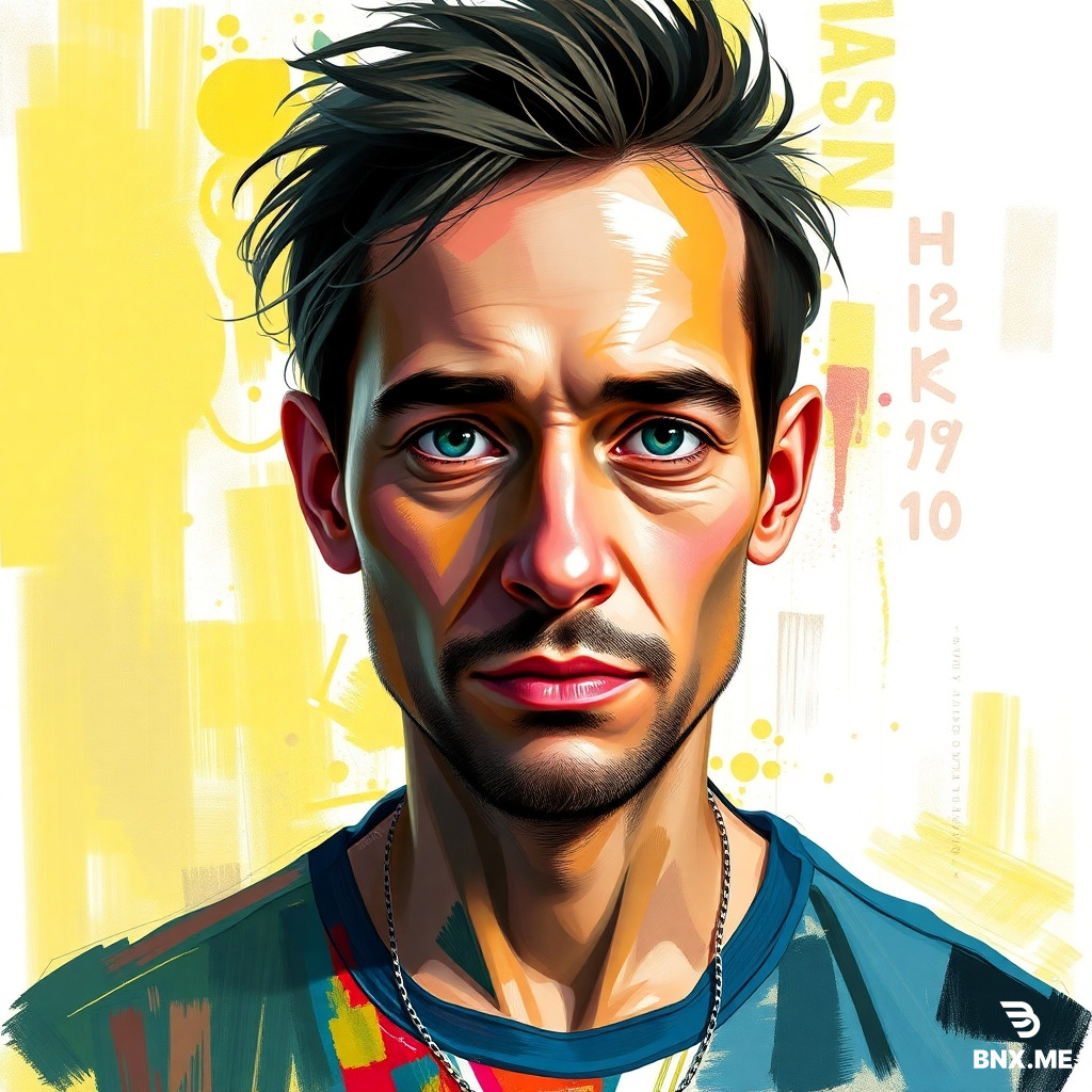 "Create a mixed media painting of a human, using the technique of combining traditional and digital art. Incorporate diverse and creative elements, with free and bright colors. The composition should be loose and informal, with a realistic feel, blending both digital and traditional elements."