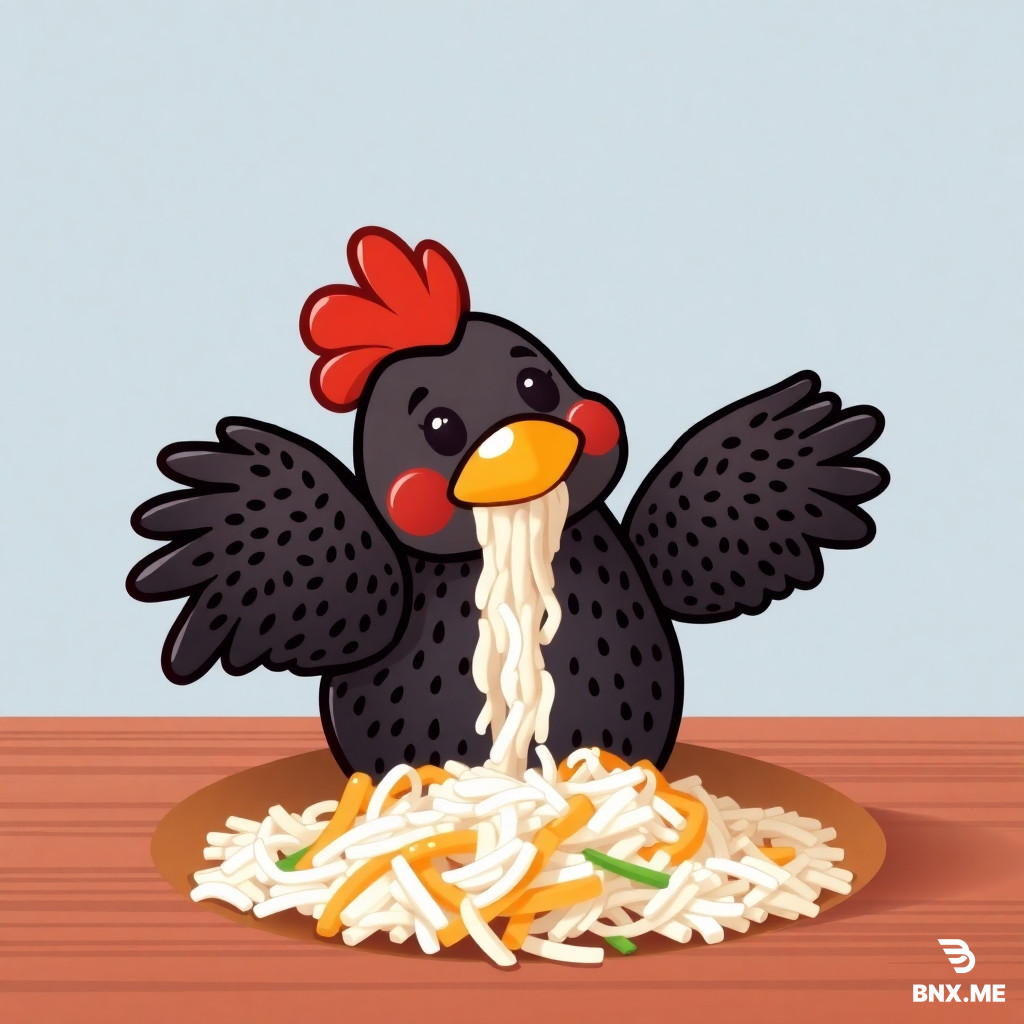Hello please criate a picture of chikhen that eat rice