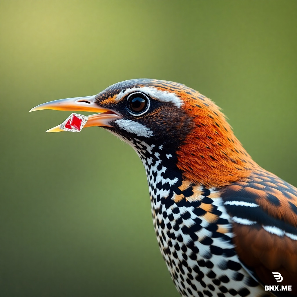 a partridge with an ace of diamonds in its beak