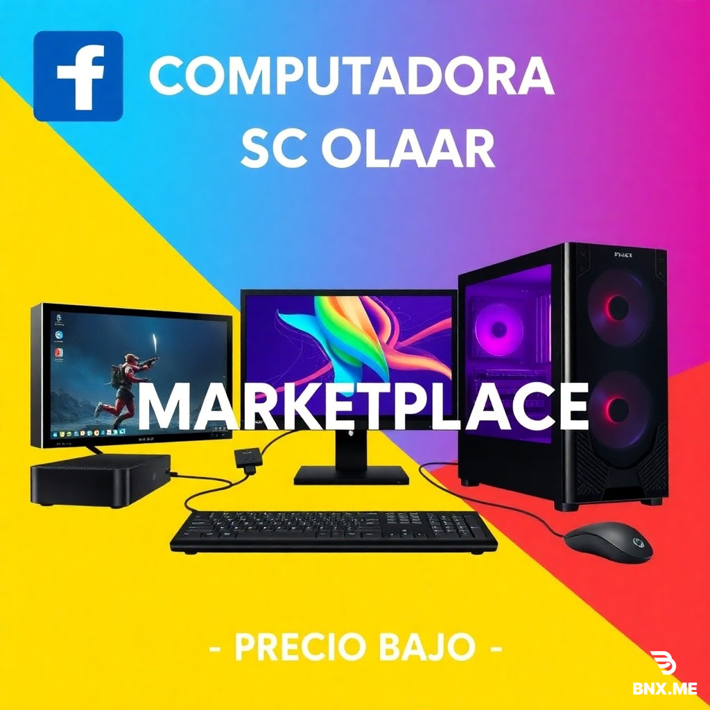 Vertical poster for Facebook Marketplace. Gaming PC setup for students. Bright colorful background. Text on image: 'COMPUTADORA ESCOLAR - PRECIO BAJO'. Clean modern style, 1080x1920.